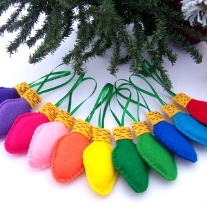 Handmade Felt Christmas Light Ornaments: Child Safe Set of 10