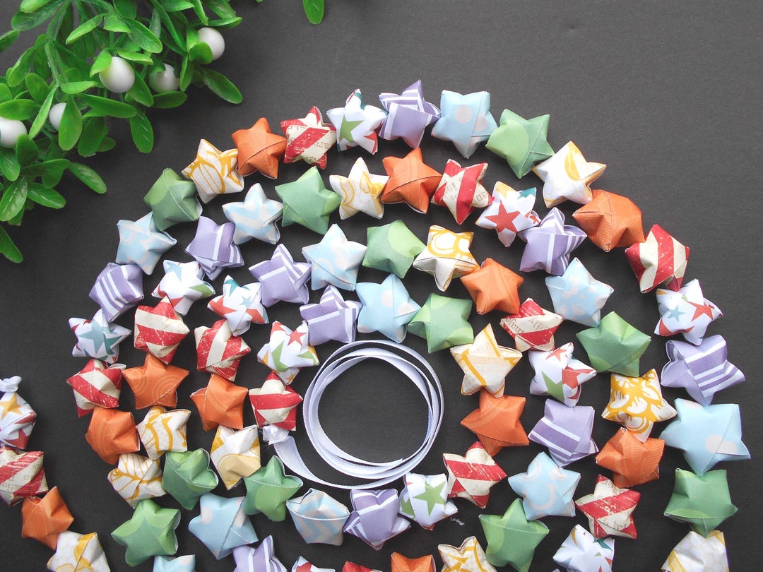 Spring Rainbow Lucky Star Garland 100 Origami Paper Party Decoration ...