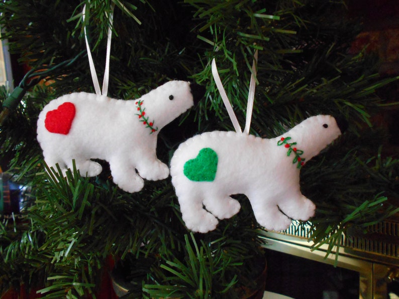 Polar Bear Felt Ornaments Set 2 White Felt Ornaments Child Etsy