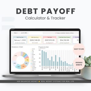 Debt Payoff Tracker,  Google Sheets Debt Paydown Spreadsheet, Basic Debt Tracker with Debt Calculator, Debt Snowball, Debt Repayment Log