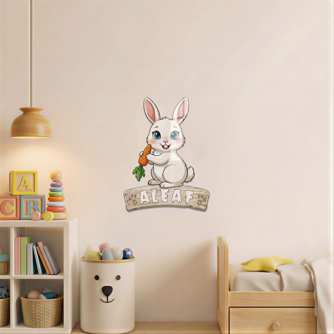 Name Sign For Rabbit Personalized White Rabbit Nursery Name Sign, Kids Room Decor, Peel and ...
