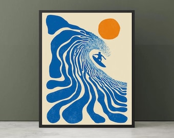 Retro Surf Poster, Surfing Room Decor, Vintage Surfer Wall Art, Beach House Decor, Coastal Print, Surf Art, Ocean Wave Print, Surfing Gift