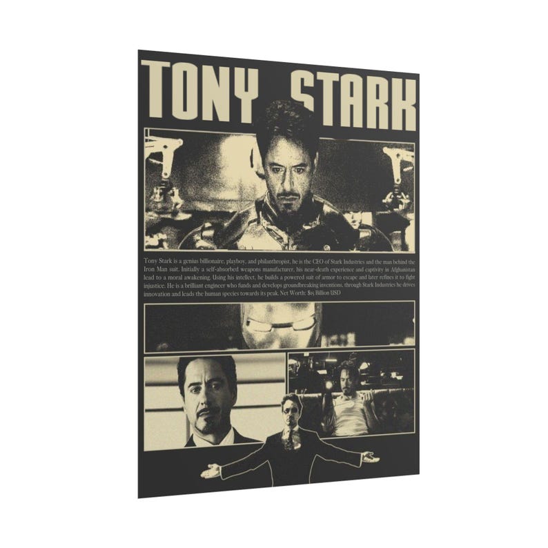 Tony Stark Retro Poster | Iron Man Poster | Vintage Superhero Wall Art | Stark Industries Print | Comic Fan Man Cave Decor | Marvel Poster imagen 3