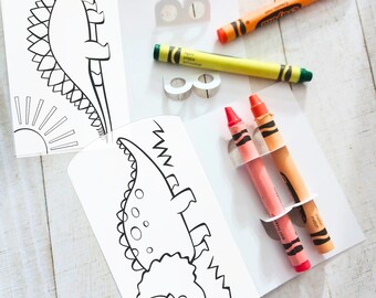 set of 6 DINOSAURS coloring cards, place settings, school gifts, cards for kids, party favors