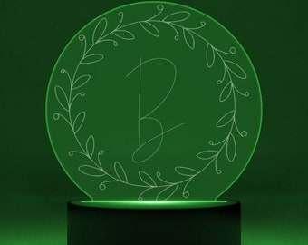 Luz nocturna LED monograma / acrílico grabado / diseño personalizable / regalo de boda / regalo de nuevo hogar