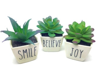 potted succulant with message, faux succulent - inspirational words, personalization available