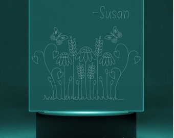 floral garden LED night light | engraved acrylic | personalized