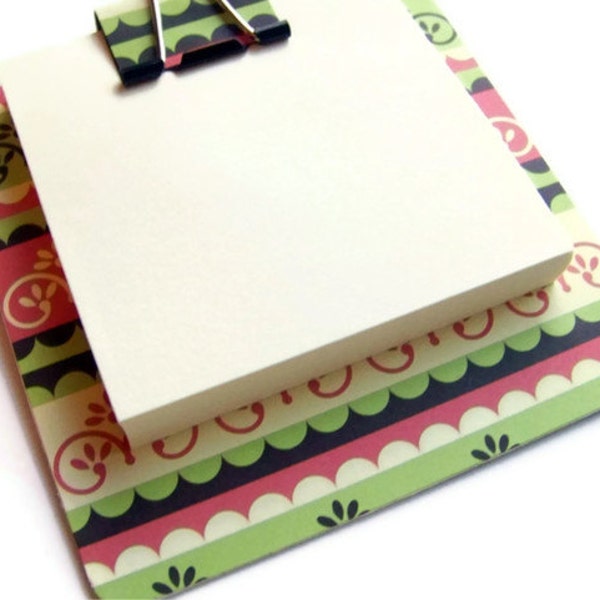 sticky note holder  mini-clip board,  magnetic memo holder- yellow, pink, green