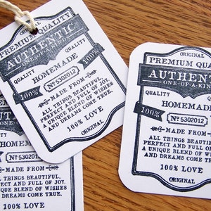 tags, original handmade, handmade item tag, handmade seller tag - white with black, set of 12