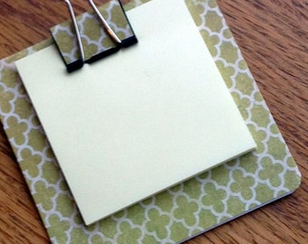 sticky note holder  mini-clip board,  magnetic memo holder- morocco design