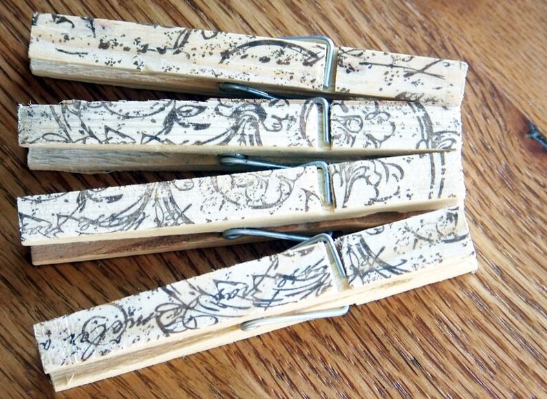 Decorative Clothespins Hand Stamped Clips. Vintage Etsy