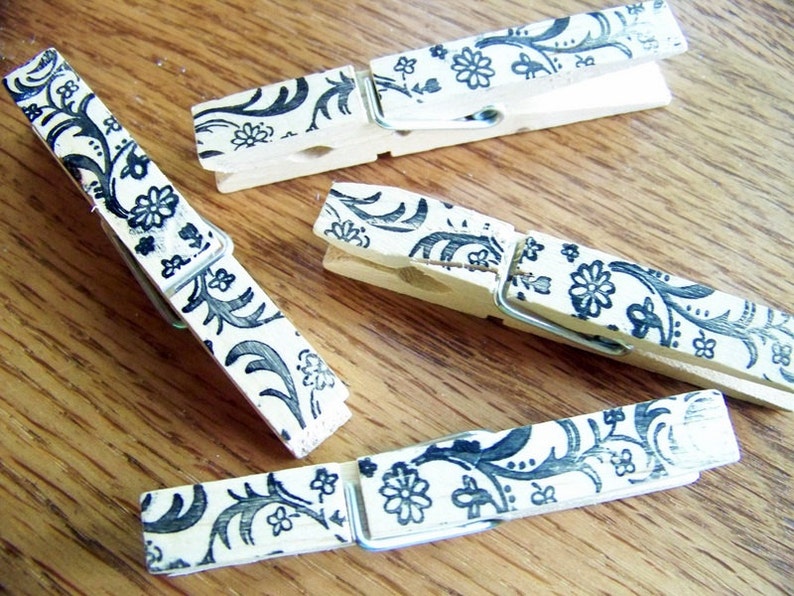 Decorative Clothespins Hand Stamped Clips. Vintage Etsy