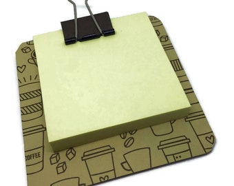 sticky note holder  mini-clip board,  magnetic memo holder - coffee