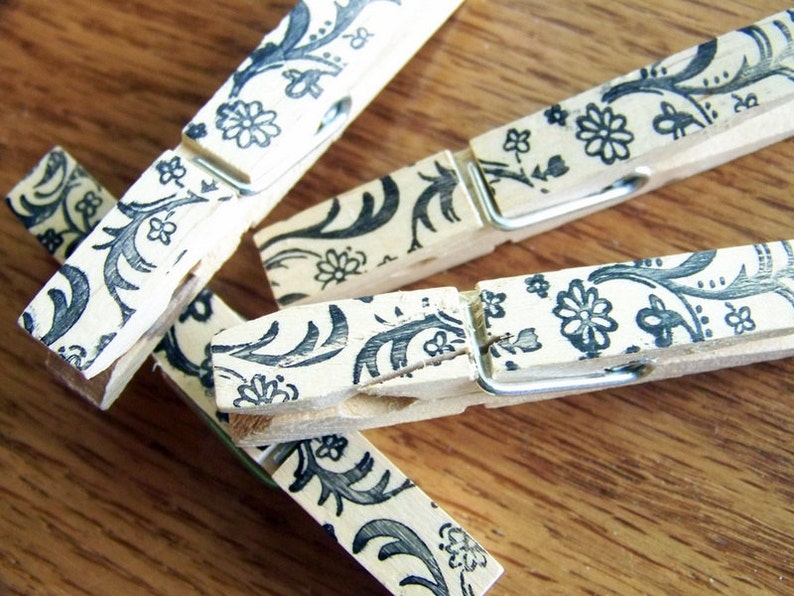 Decorative Clothespins Hand Stamped Clips. Vintage Etsy