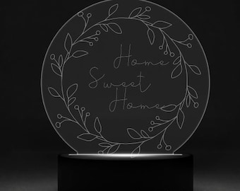 Home Sweet Home LED night light | engraved acrylic | customizable design | wedding gift | new home gift