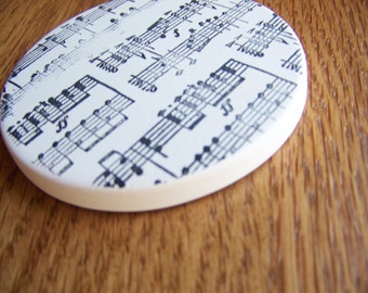music notes - cup holder coaster, wine glass coaster - hand stamped bisque tile, absorbent