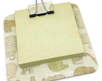 sticky note holder  mini-clip board,  magnetic memo holder - pastel elephant design