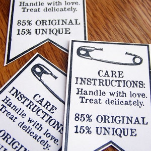 tags, care instruction, handmade item, handmade seller tag - white with black, set of 12