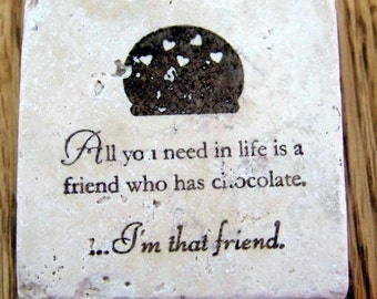 natural stone - magnet, tumbled tile - chocolate friend