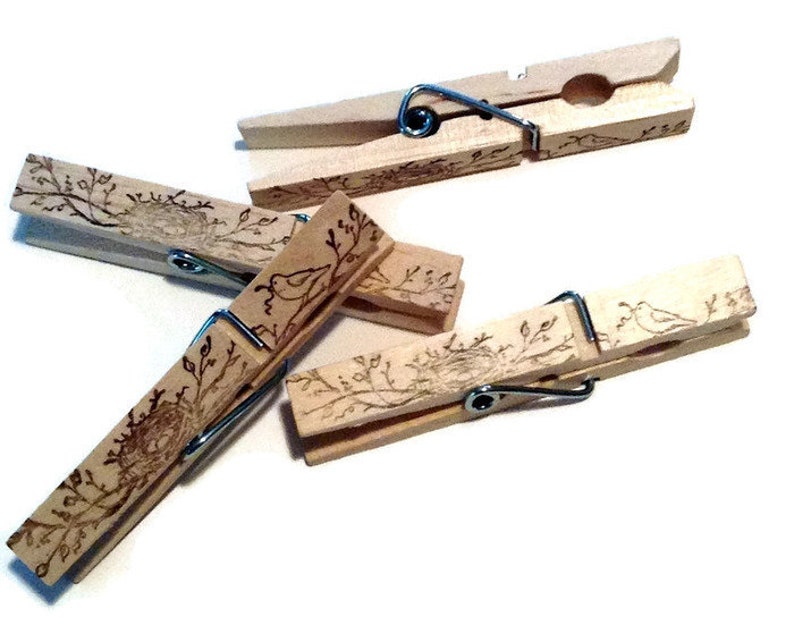 Decorative clothespins hand stamped clips.bird and Etsy