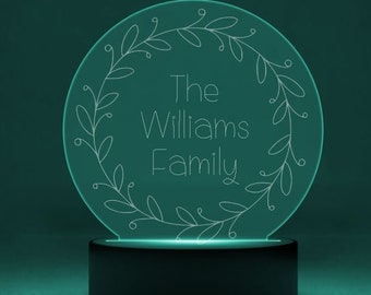 Family Name LED night light | engraved acrylic | customizable design | wedding gift | new home gift