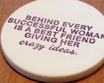 Hand Stamped Best Friend Coaster, Absorbent Bisque Tile