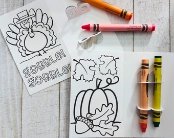set of 6 THANKSGIVING coloring cards, place settings, school gifts, cards for kids, party favors