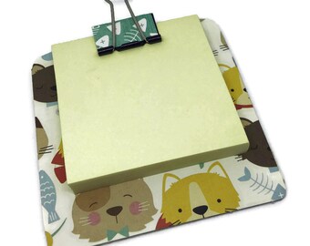 sticky note holder  mini-clip board,  magnetic memo holder - cats
