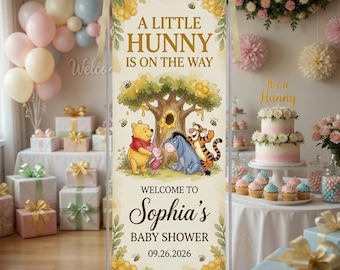 Personalisierte Disney Winnie The Pooh Babyparty Willkommensbanner, kleine Hunny Pooh Hallo Baby Willkommensschild Zeremonie im Freien Dekor
