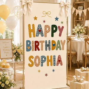 Personalized Happy Birthday Banner, Custom Name Birthday Party Backdrop, Patchwork Gingham Tapestry, Birthday Decorations, Photo Booth Sign