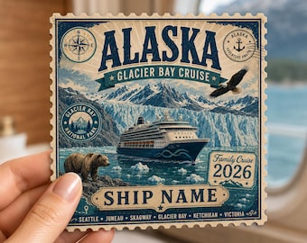 Personalized Alaska Cruise Door Magnet, Custom Ship Name Cabin Decor, Glacier Bay Family Cruise 2026, Alaska Cruise Gift