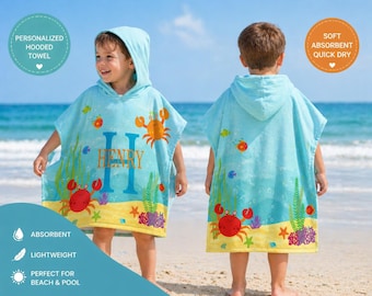 Personalized Kids Hooded Towel, Custom Beach Towel for Kids, Boys & Girls Bath Towel, Cute Animal Designs, Toddler Hooded Towel Gift