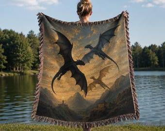 Tairn, Sgaeyl, and Andarna Woven Blanket, Fourth Wing Iron Flame Decor, Aretia Merch, Onyx Storm Gifts, Riorson House Bookish Throw, Booktok