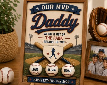 Personalized Baseball Dad Wood Sign, Custom Baseball Family Plaque, Father's Day Gift For Baseball Dad, MVP Daddy Decor