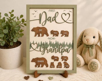 Personalized Dad Bear Sign With Kids Name, Custom First Dad Now Grandpa Sign, Custom Father's Day 2025 Gift, Gift for Dad, New Grandpa Gift