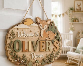 Personalized Bambi Wooden Name Sign, Custom Bambi Room Door Sign, Disney Deer Nursery Decor, Kids Bedroom Wooden Door Hanger