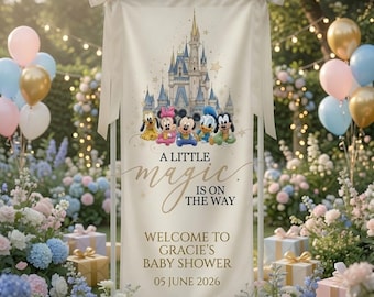 Personalized Disney Baby Shower Welcome Banner, A Little Magic is on the Way, Custom Name Baby Shower Decor, Outdoor Welcome Sign