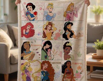 Personalized Disney Princess Blanket, Custom Name Disney Princess Blanket, Gift for Daughter, Birthday Gift Idea For Her, Gift for Baby Girl