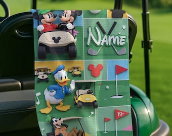 Personlig Disney golfhandduk med namn, personlig golfhandduk med Mickey och vänners golfklubb, fars dag-present, golfresa till Disneyland