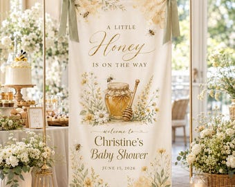 Personalized Baby Shower Banner, Name Event Sign, Little Honey Theme Banner, Bee Floral Decor