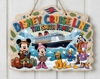 Personalized Disney Cruise Line, Custom Family Name Wooden Door Sign, Cruise Ship Hanging Sign, Mickey Minnie Family Room Decor