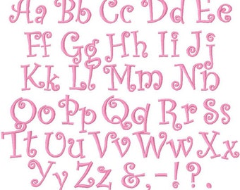 Bold Curlz curls font alphabet 1 inch AND 1 and a half inch embroidery design instant download