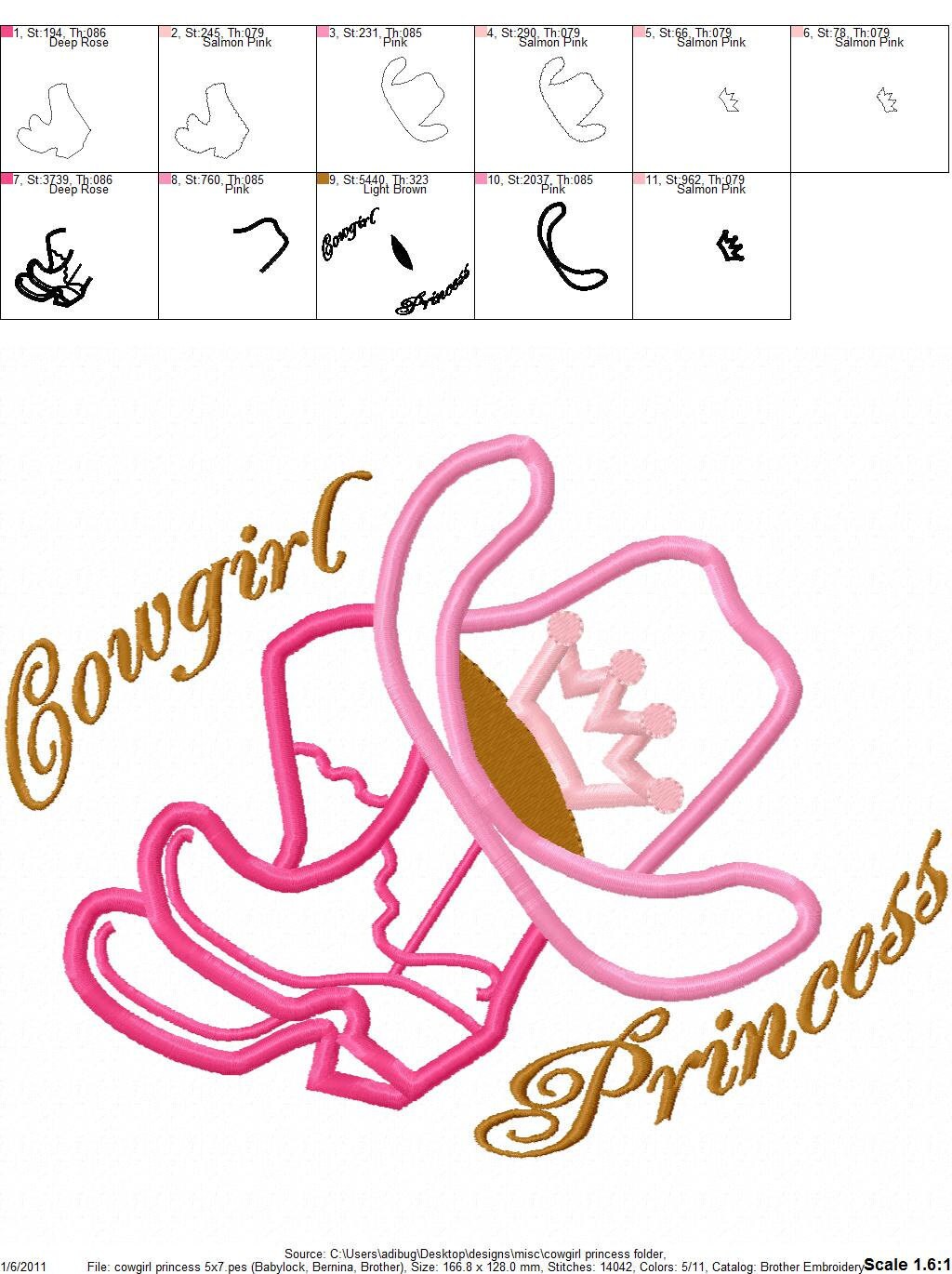 Princess cowboy boots and hat applique design instant digital Etsy