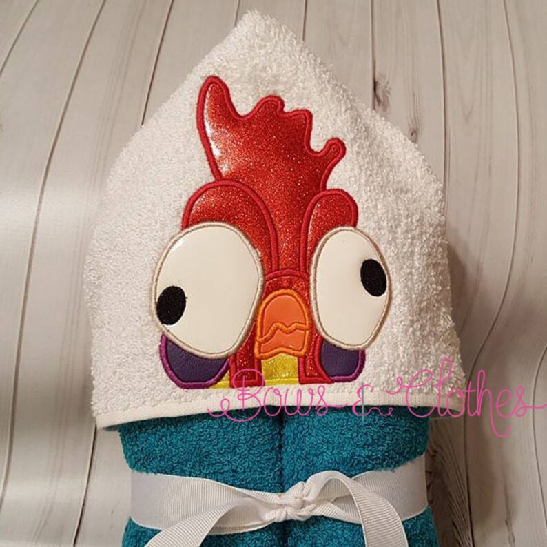 Hawaiian Chicken Hooded Towel In the hoop design digital