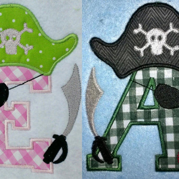 pirate applique letters design 4x4 and 5x7 hoop digital instant download