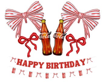 Cola Birthday Decorations Set,  Soda Bottle and Bow Balloons, Banner