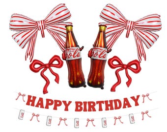 Diet Cola Birthday Decorations Set,  Soda Bottle and Bow Balloons, Banner