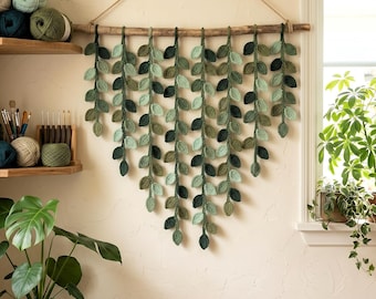 Crochet Leaf Wandbehang Muster PDF, Boho Pflanze Wand-Dekor, Häkelanleitung für hängende Reben, Anfänger Wandbehang DIY, Instant Download