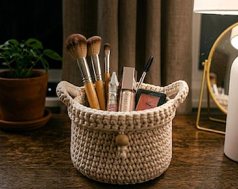 Häkelkorb Muster PDF, Gehäkelter Korb, Makeup Organizer, Baumwollseil Home Decor (Digitaler Download)