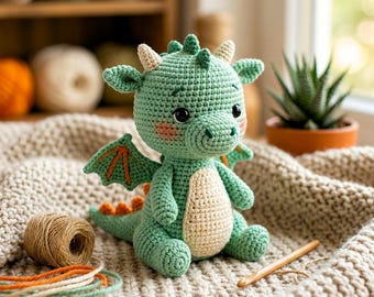 Häkelanleitung für einen Halloween-Drachen (PDF), niedlicher Drachen-Amigurumi, Fantasy-Plüschtier-Anleitung, anfängerfreundlich